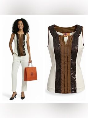 Tory Burch Silk Sequins Sleeveless Luxe Tunic Style Top 2